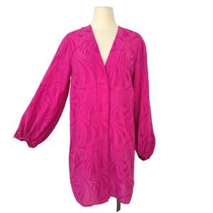 Alexis Piper Button Down Mini Dress Long Sleeve Linen Blend in Pink M